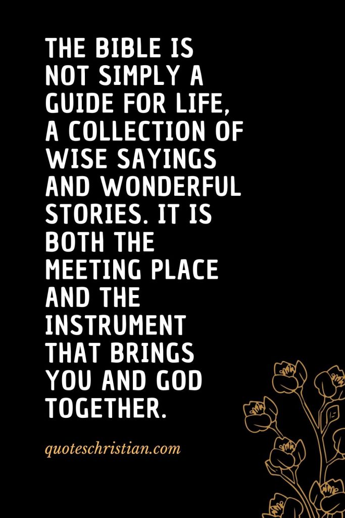 Quotes about the Bible (50): The Bible is not simply a guide for life, a collection of wise sayings and wonderful stories. It is both the meeting place and the instrument that brings you and God together.