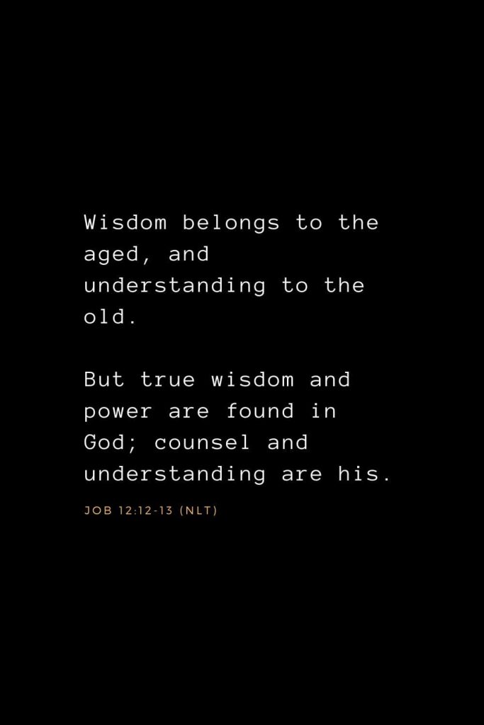 Wisdom Bible Verses (25): Wisdom belongs to the aged, and understanding to the old. But true wisdom and power are found in God; counsel and understanding are his. Job 12:12-13 (NLT)