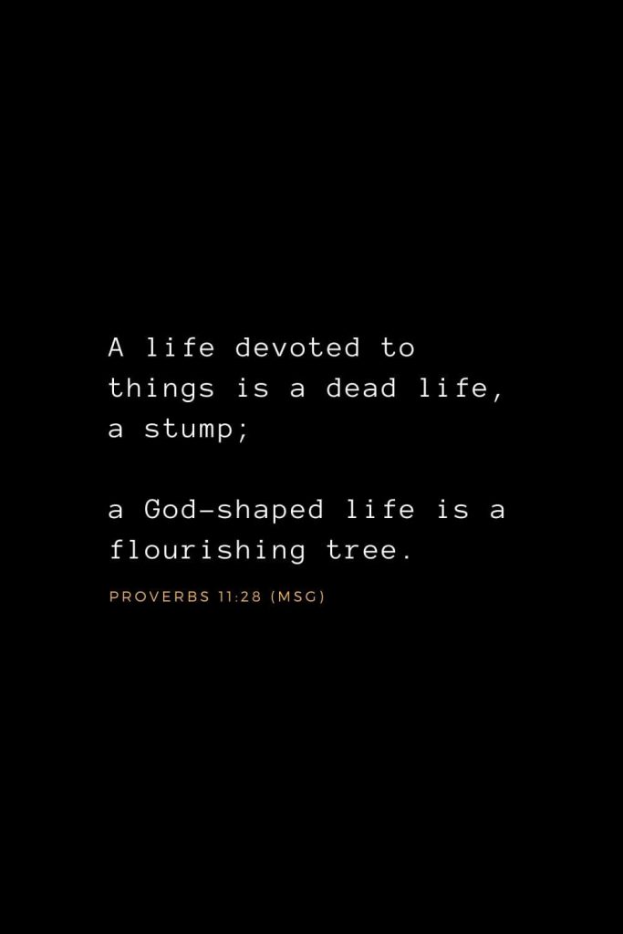 Wisdom Bible Verses (36): A life devoted to things is a dead life, a stump; a God-shaped life is a flourishing tree. Proverbs 11:28 (MSG)