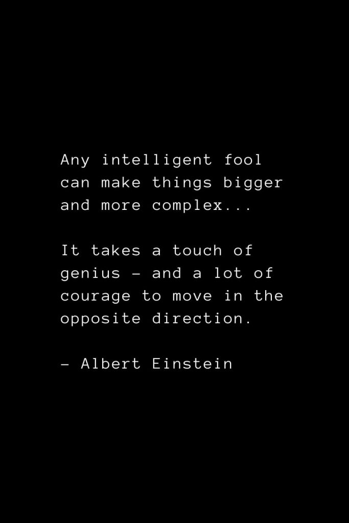 Any intelligent fool can make things bigger and more complex... It takes a touch of genius - and a lot of courage to move in the opposite direction. - Albert Einstein