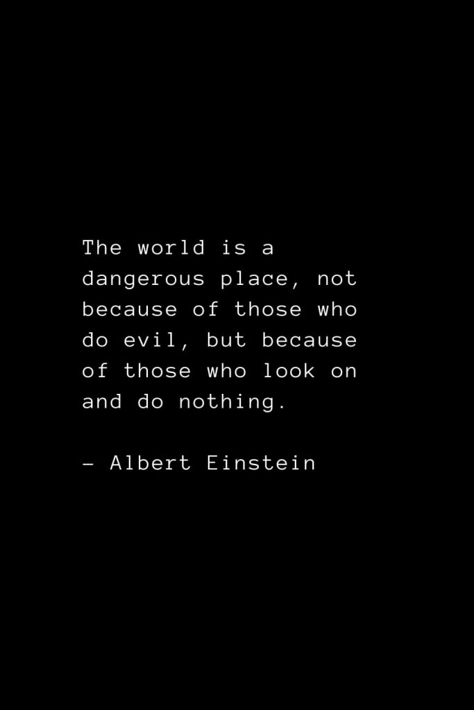 The world is a dangerous place, not because of those who do evil, but because of those who look on and do nothing. - Albert Einstein