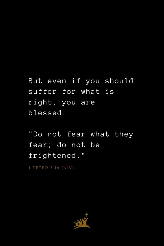 Bible Verses about Blessings (14): But even if you should suffer for what is right, you are blessed. "Do not fear what they fear; do not be frightened." 1 Peter 3:14 (NIV)