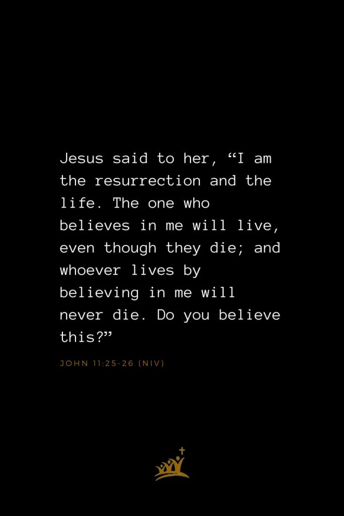 Bible Verses about Christ (6): Jesus said to her, “I am the resurrection and the life. The one who believes in me will live, even though they die; and whoever lives by believing in me will never die. Do you believe this?” John 11:25-26 (NIV)