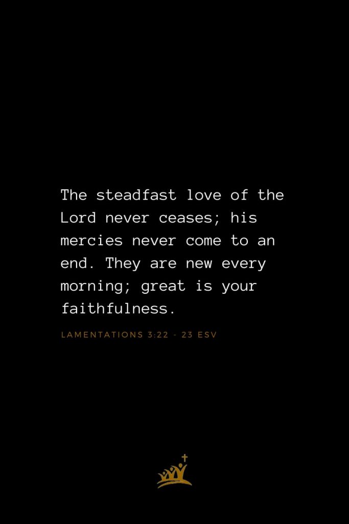 Bible Verses about God (10): The steadfast love of the Lord never ceases; his mercies never come to an end. They are new every morning; great is your faithfulness. Lamentations 3:22 - 23 ESV