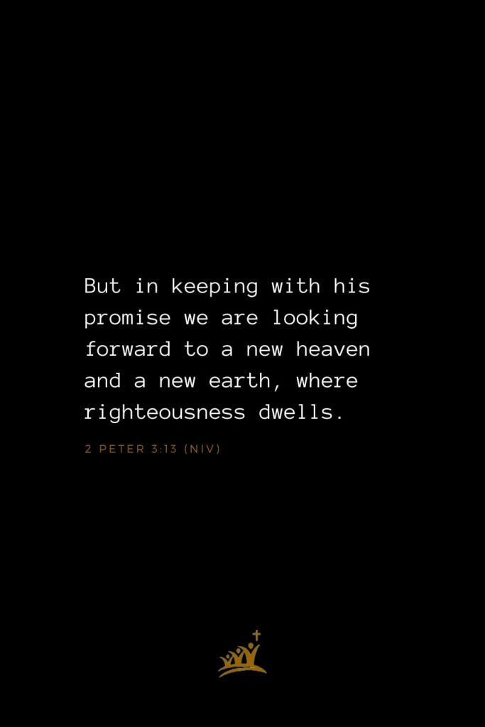 Bible Verses about Heaven (6): But in keeping with his promise we are looking forward to a new heaven and a new earth, where righteousness dwells. 2 Peter 3:13 (NIV)