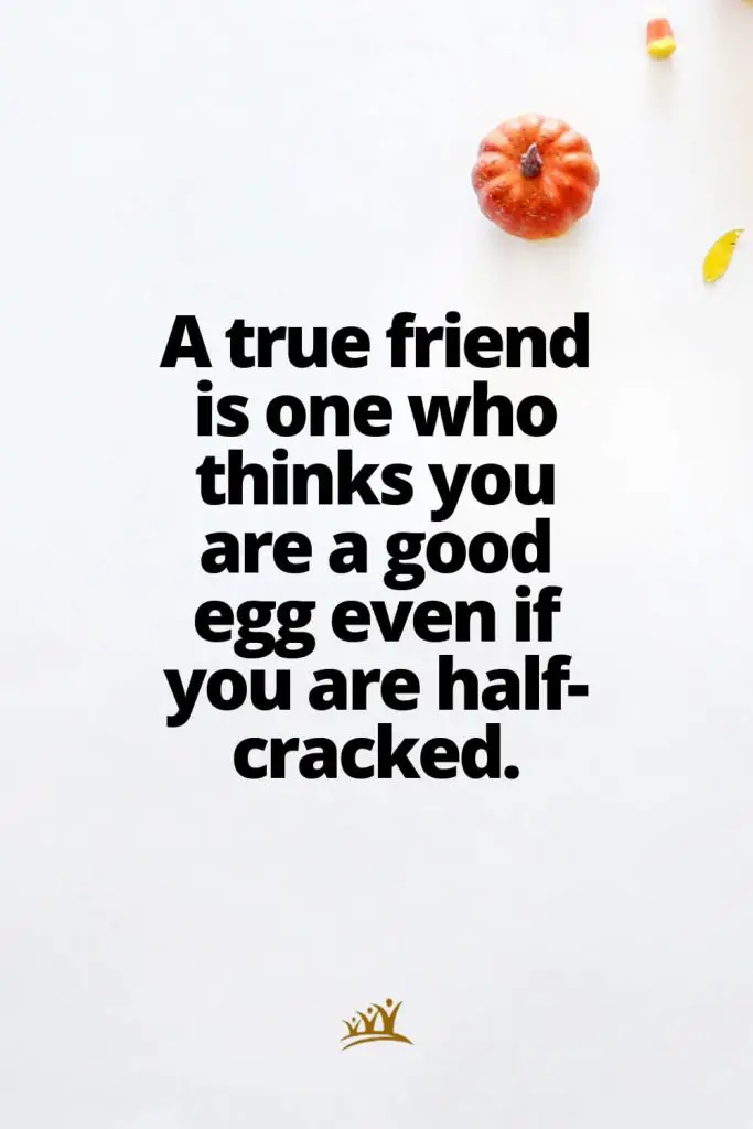 A true friend is one who thinks you are a good egg even if you are half-cracked.