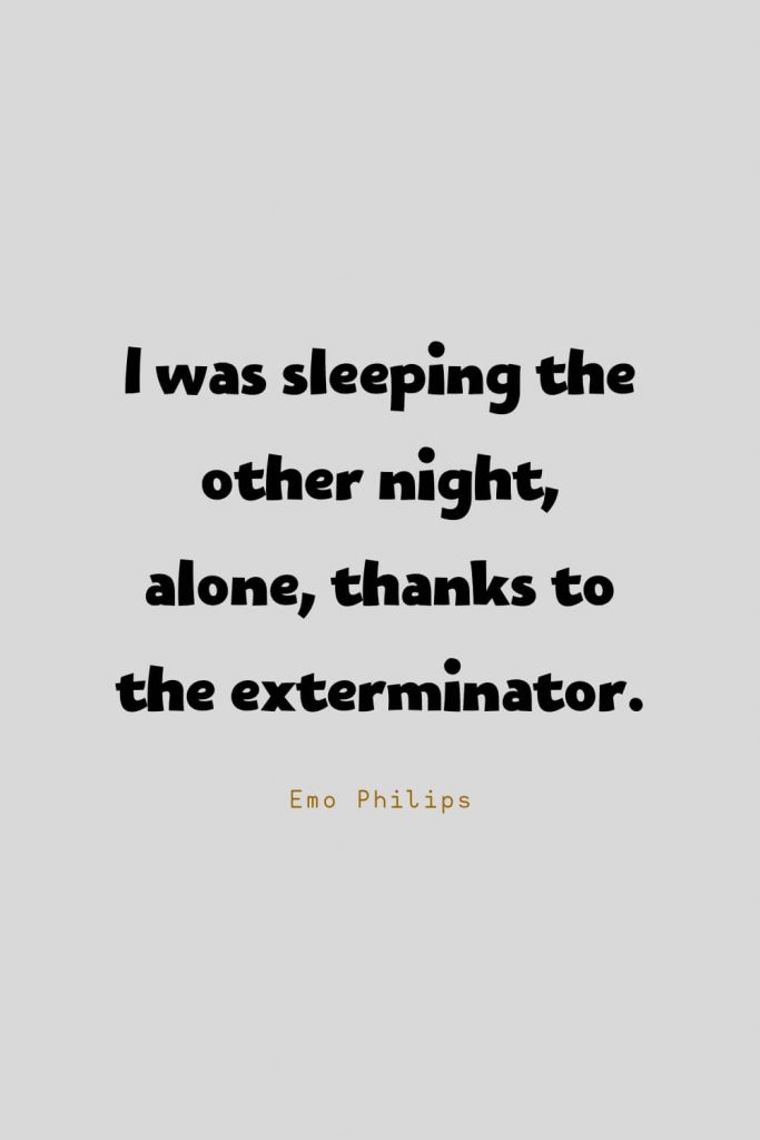 Funny Quotes (45): I was sleeping the other night, alone, thanks to the exterminator. -Emo Philips