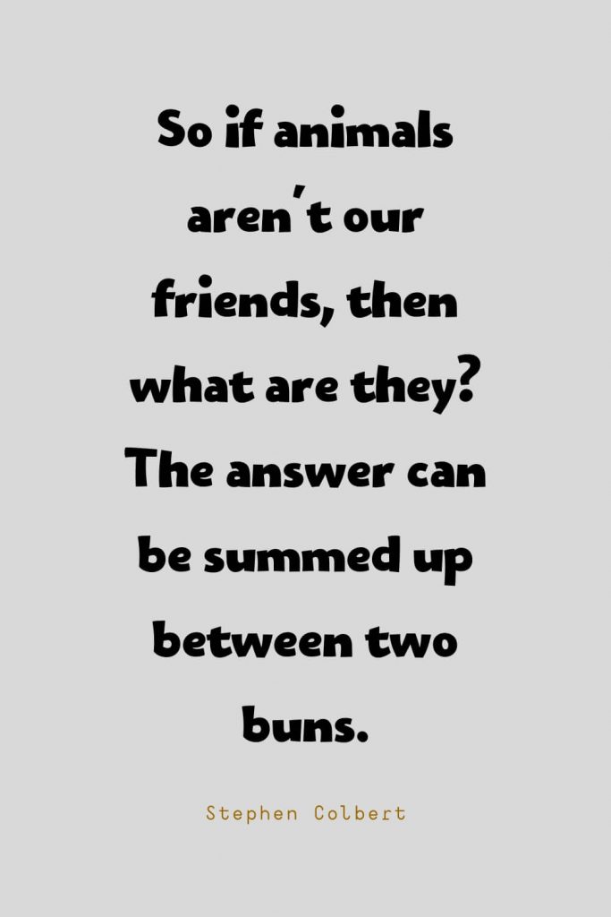 Funny Quotes (81): So if animals aren't our friends, then what are they? The answer can be summed up between two buns. -Stephen Colbert