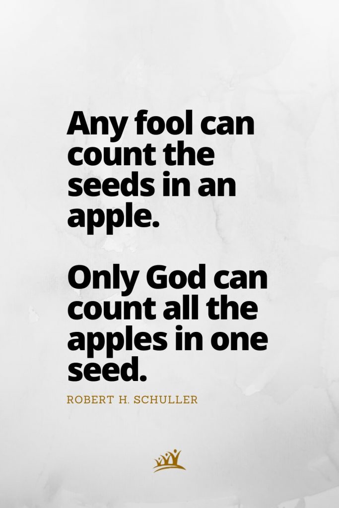 Any fool can count the seeds in an apple. Only God can count all the apples in one seed. – Robert H. Schuller