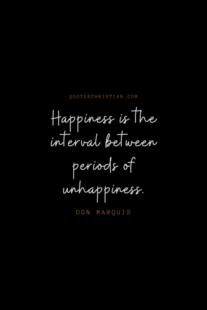 Happiness Quotes (29): Happiness is the interval between periods of unhappiness. – Don Marquis