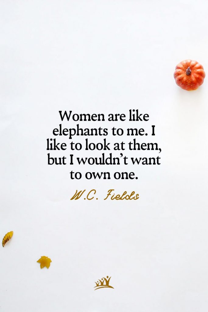 Women are like elephants to me. I like to look at them, but I wouldn’t want to own one. – W.C. Fields