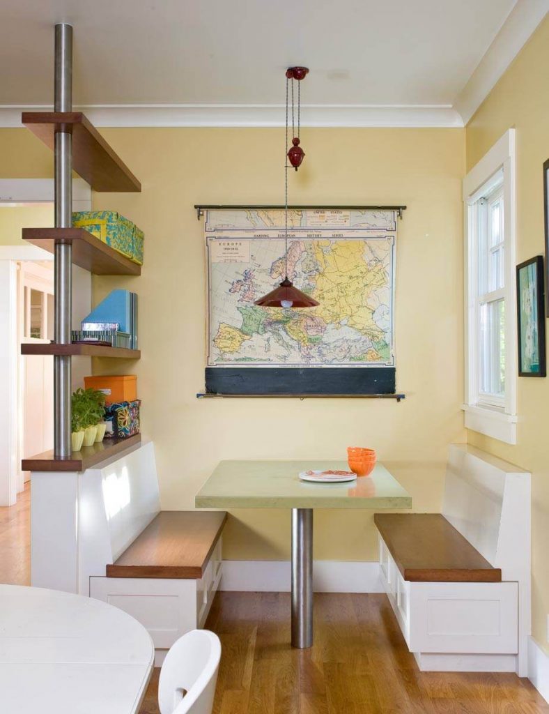 Custom made shelves and an antique map make this San Francisco kitchen designed by Ana Williamson a practical and stylish spot