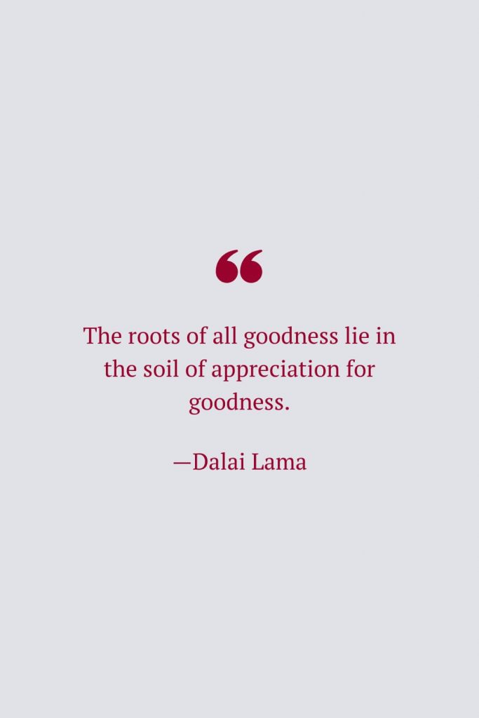 The roots of all goodness lie in the soil of appreciation for goodness. —Dalai Lama