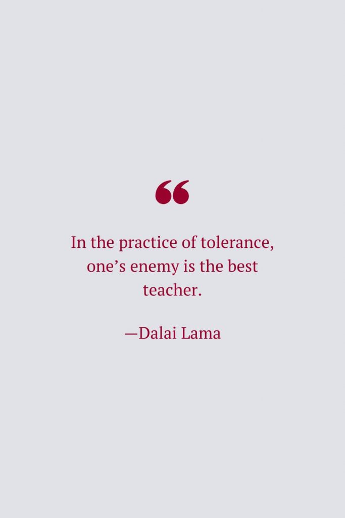 In the practice of tolerance, one’s enemy is the best teacher. —Dalai Lama