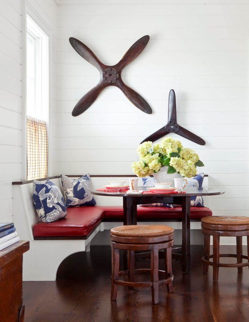 Patriotic hued breakfast nook in Nantucket, Massachusetts