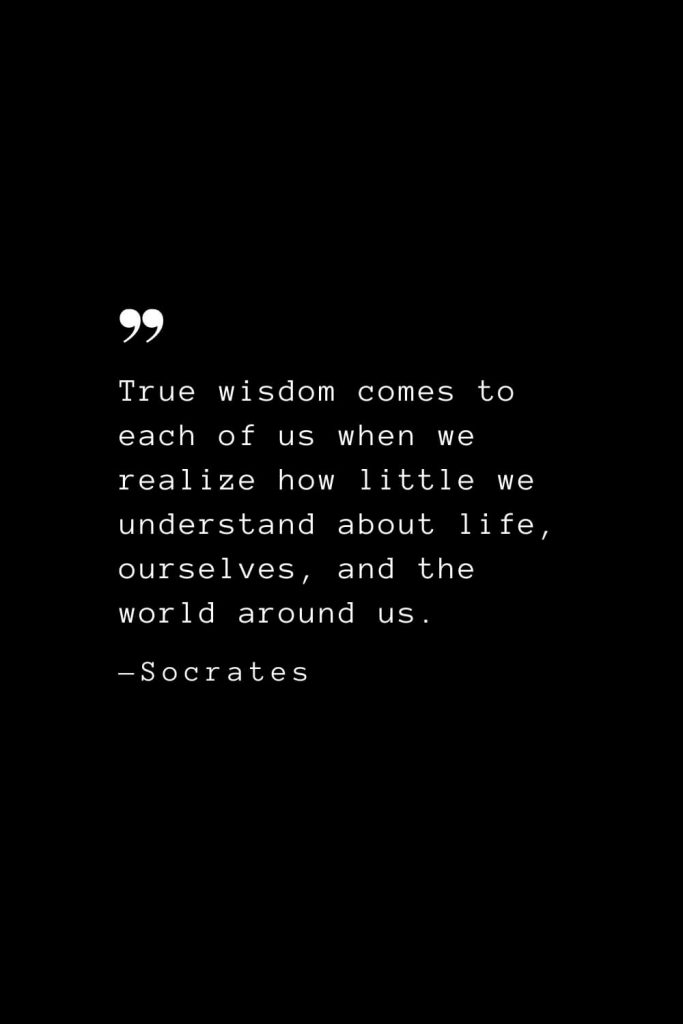 True wisdom comes to each of us when we realize how little we understand about life, ourselves, and the world around us. — Socrates