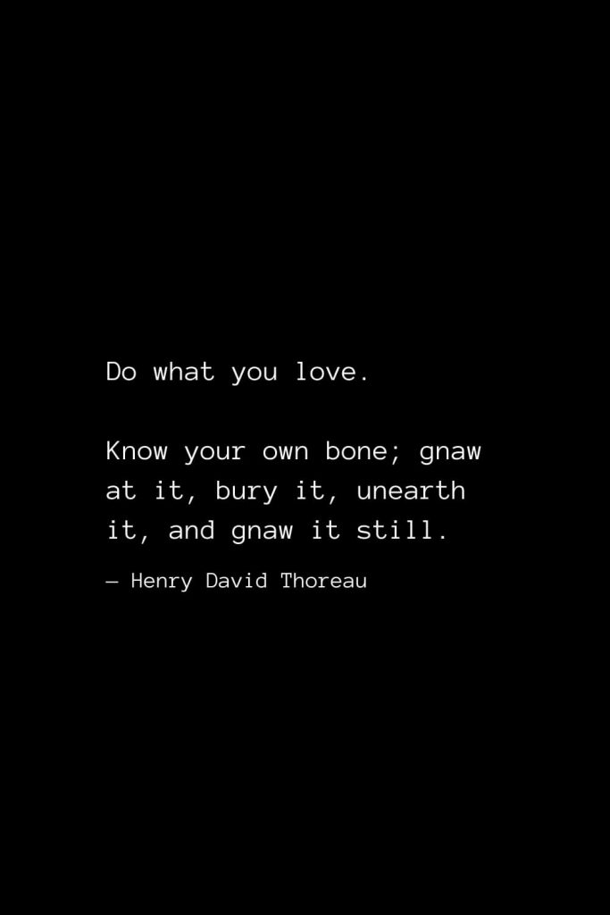 Do what you love. Know your own bone; gnaw at it, bury it, unearth it, and gnaw it still. — Henry David Thoreau