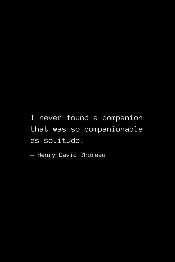I never found a companion that was so companionable as solitude. — Henry David Thoreau