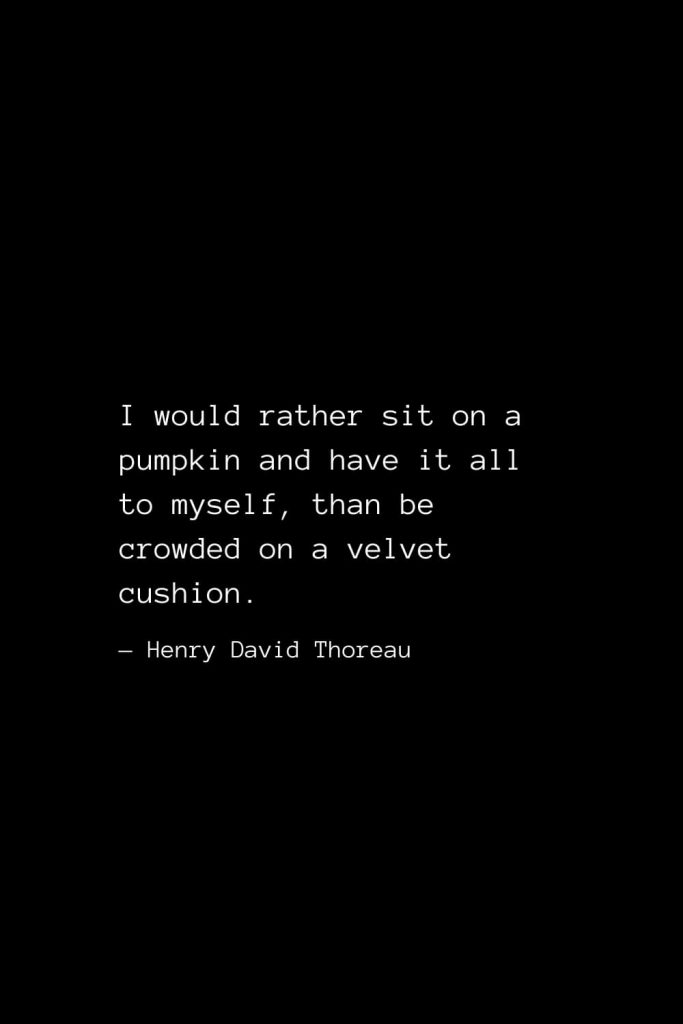 I would rather sit on a pumpkin and have it all to myself, than be crowded on a velvet cushion. — Henry David Thoreau