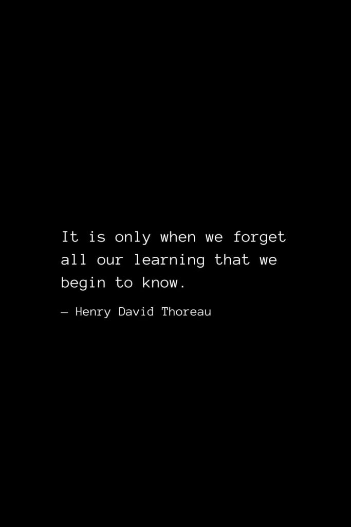 It is only when we forget all our learning that we begin to know. — Henry David Thoreau