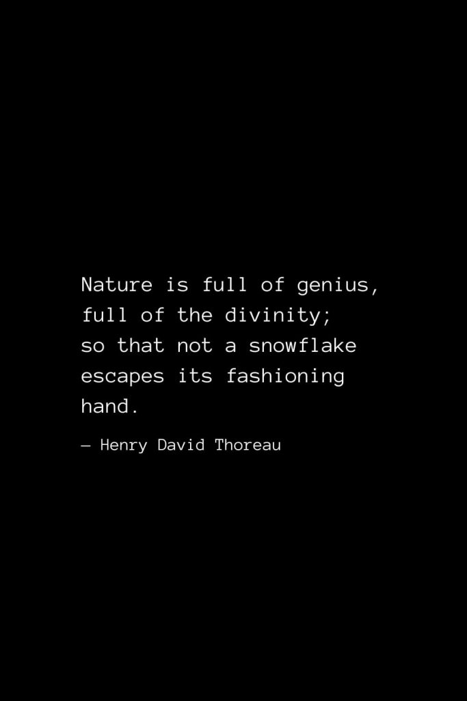 Nature is full of genius, full of the divinity; so that not a snowflake escapes its fashioning hand. — Henry David Thoreau