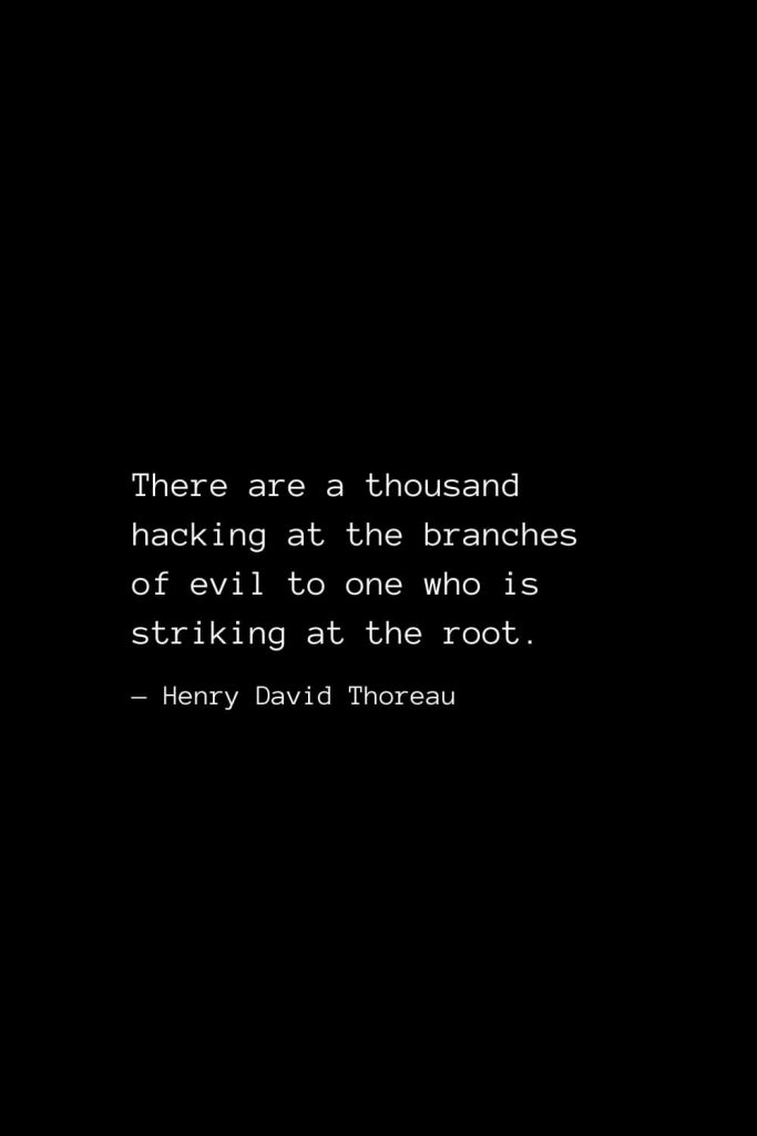 There are a thousand hacking at the branches of evil to one who is striking at the root. — Henry David Thoreau