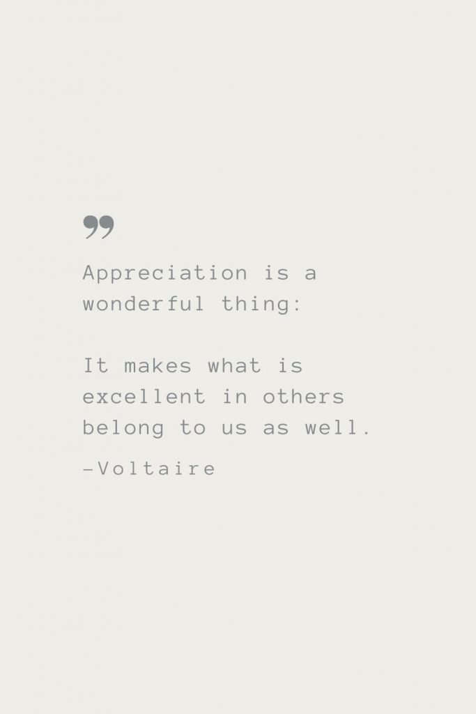 Appreciation is a wonderful thing: It makes what is excellent in others belong to us as well. –Voltaire