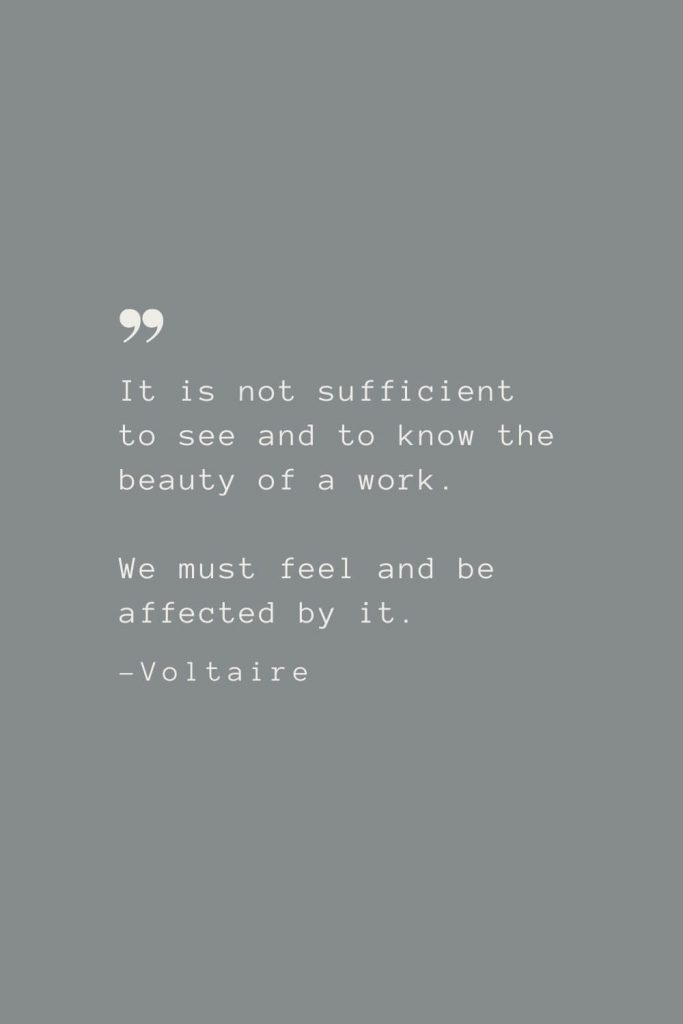 It is not sufficient to see and to know the beauty of a work. We must feel and be affected by it. –Voltaire