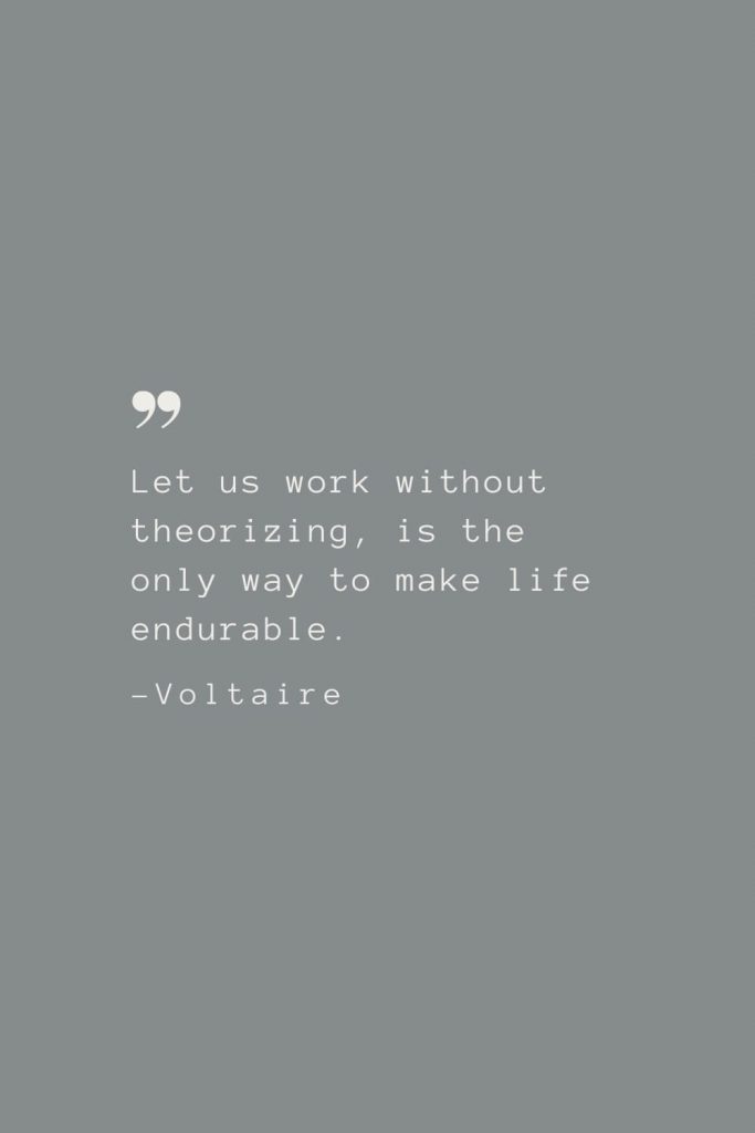 Let us work without theorizing, is the only way to make life endurable. –Voltaire