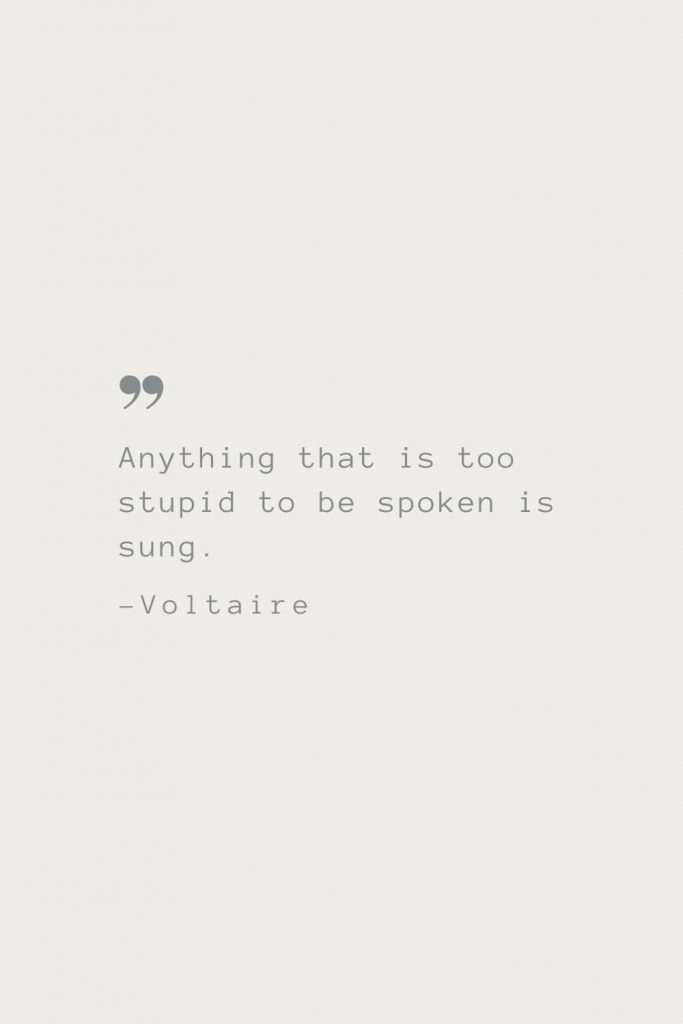 Anything that is too stupid to be spoken is sung. –Voltaire