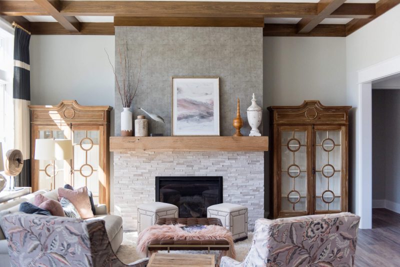 Coffered Ceiling and Multisurface Fireplace