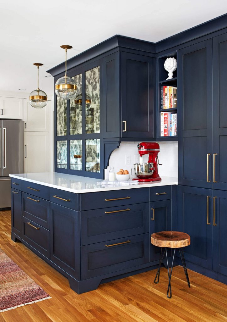 Dark blue kitchen cabinets