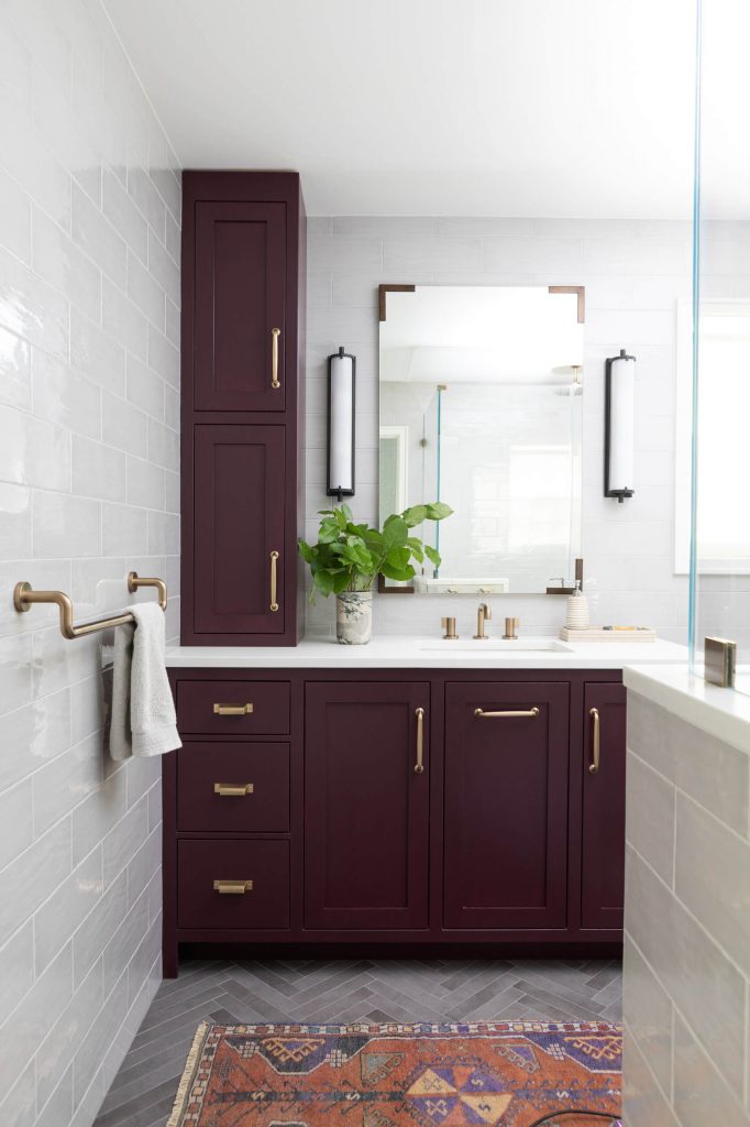 Dark burgundy bathroom