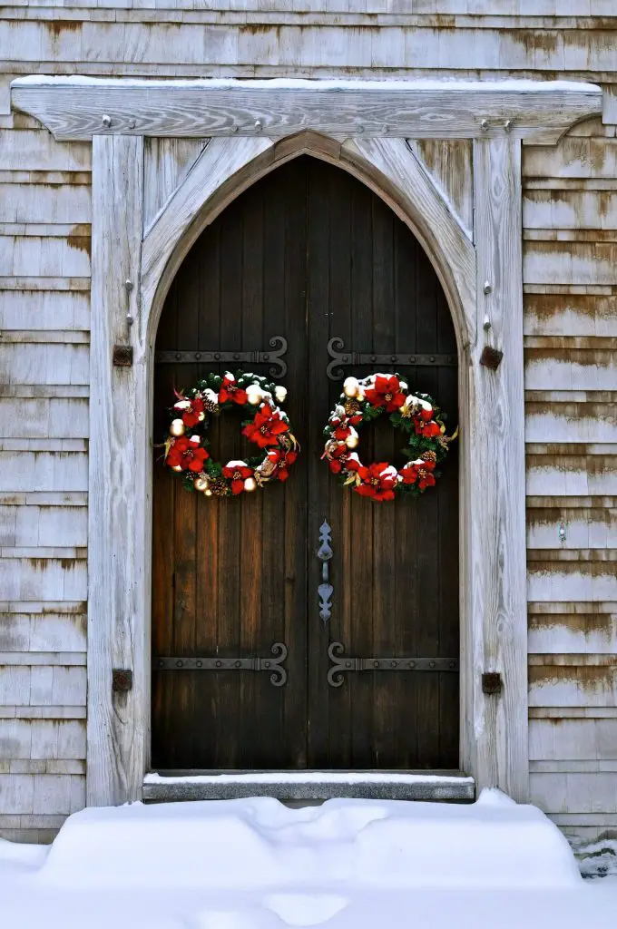 Double doors deserve twin wreaths.