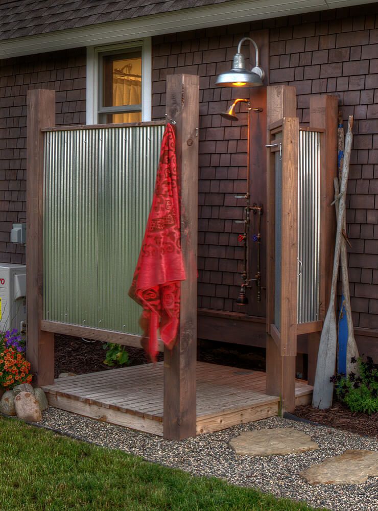 Open air shower in Minnesota built by Lands End Development