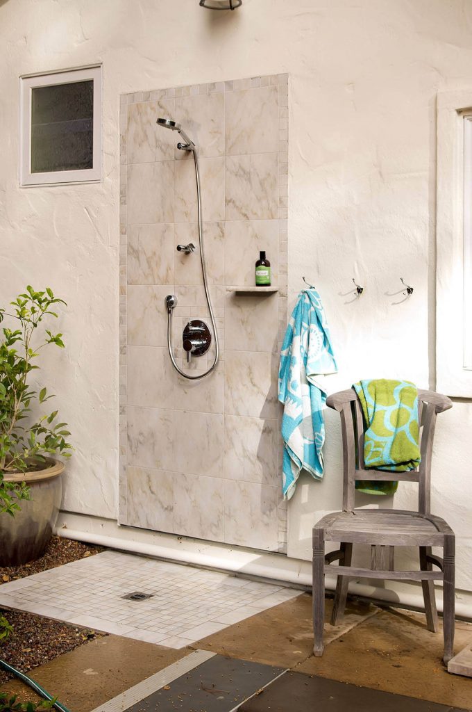 Outdoor shower by Bill Fry Construction