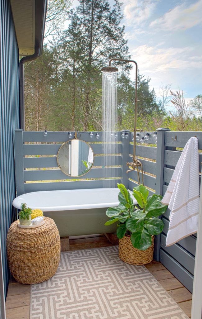 Outdoor shower in Nashville, Tennessee designed by Sharon Barrett Interiors