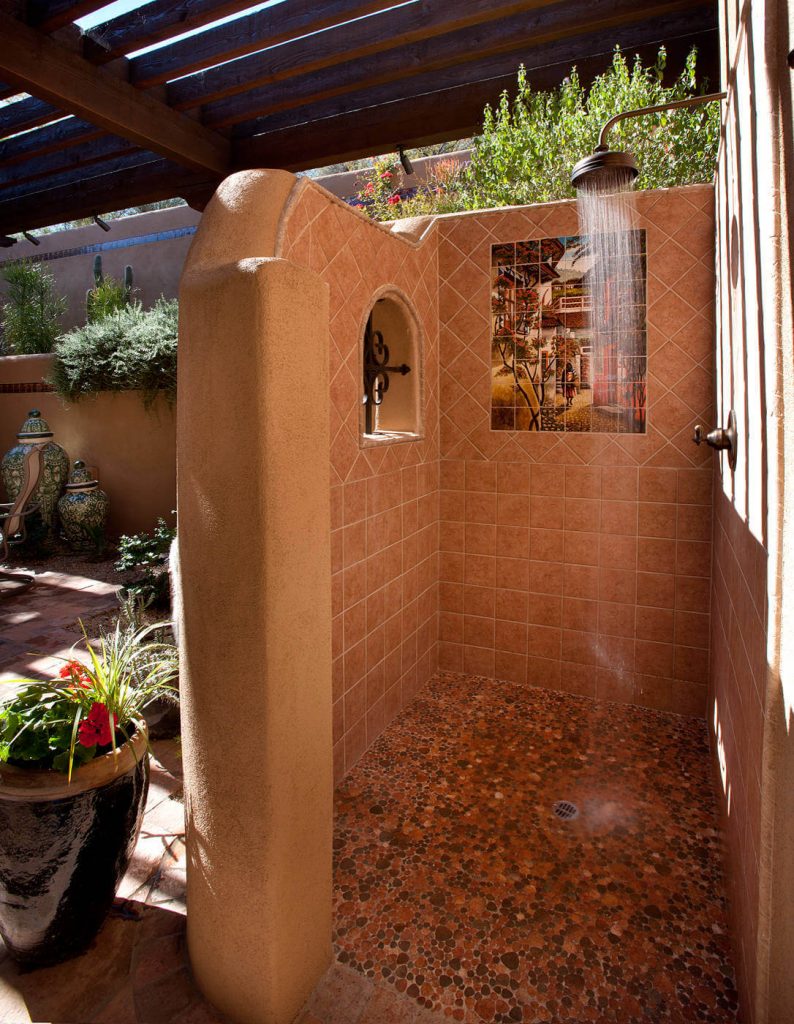 Outdoor shower in Phoenix by Sonoran Classic Builders