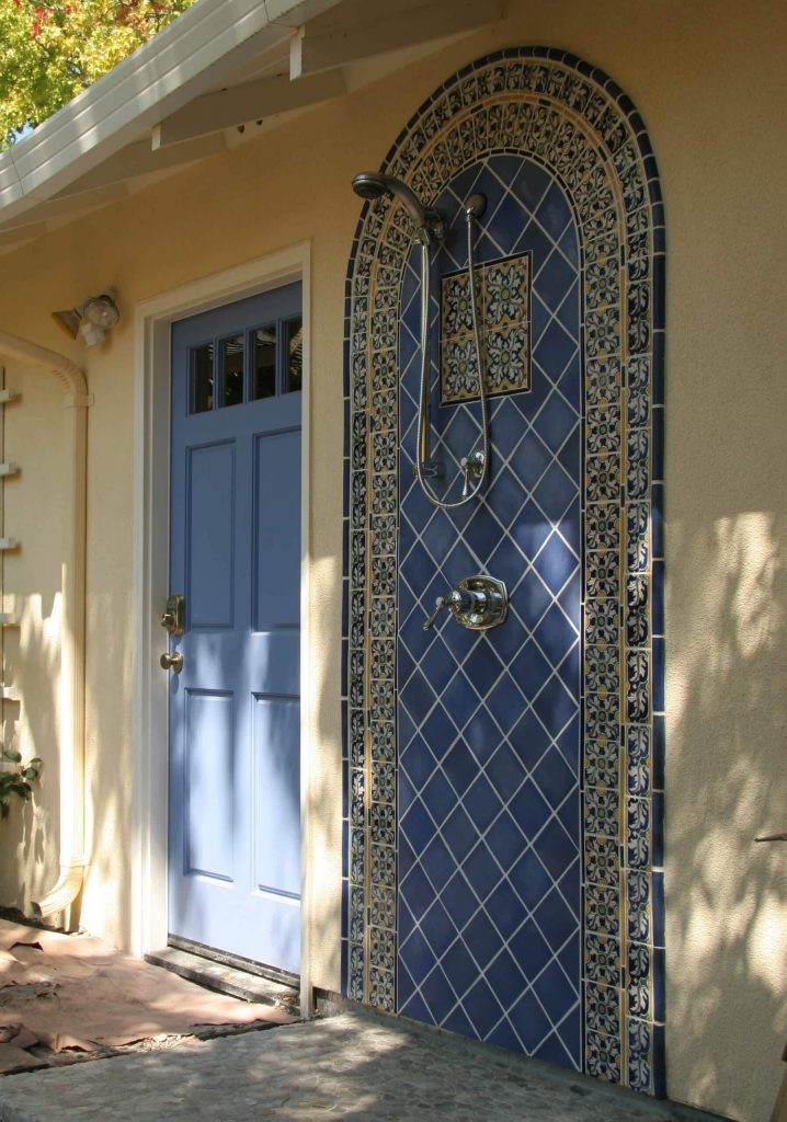 Outdoor shower space at a Mediterranean style house in San Francisco